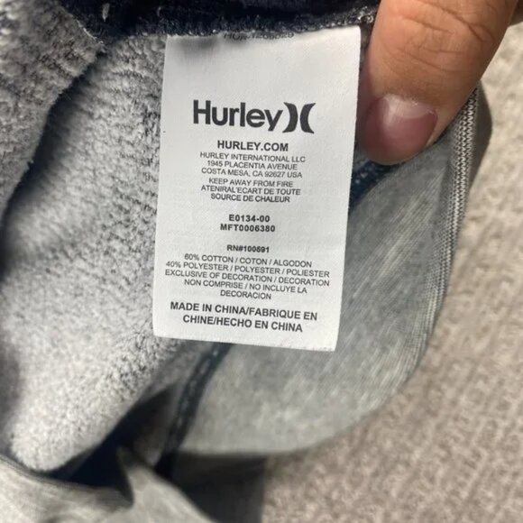 Hurley Sweater Men Large L Gray Hoodie Pull Over 1/4 Button Casual Logo Sports - Picture 5 of 8